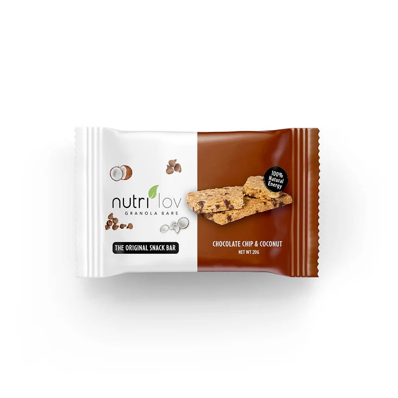 Nutri Lov Granola Bars, Chocolate Chip & Coconut, 20g