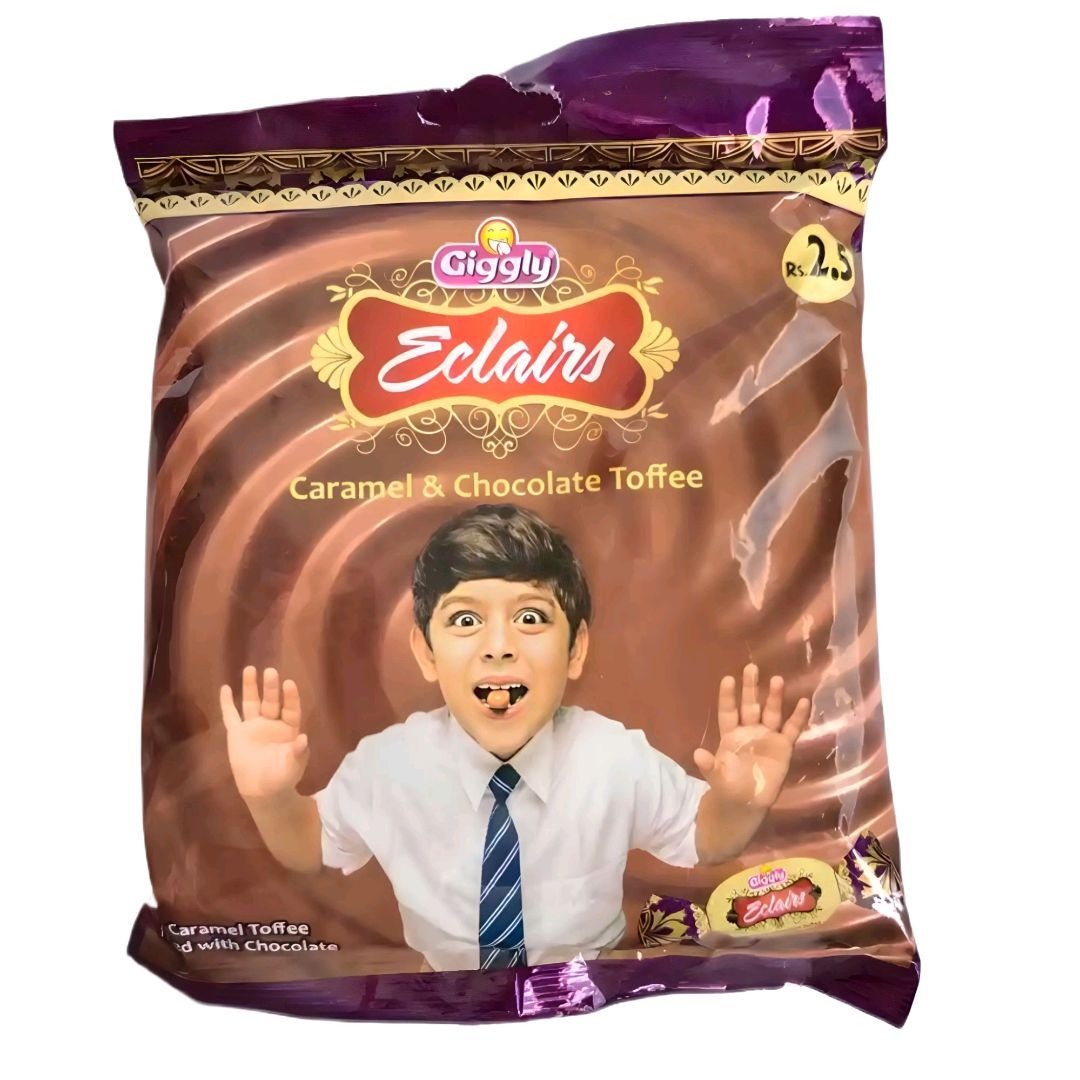 Giggly Eclairs Caramel & Chocolate Toffee Bag (50 pcs)