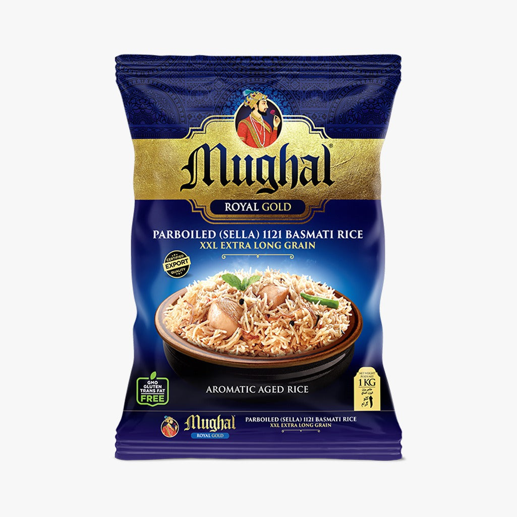 Mughal Royal Gold Parboiled (Sella) 1121 Basmati Rice, 1kg